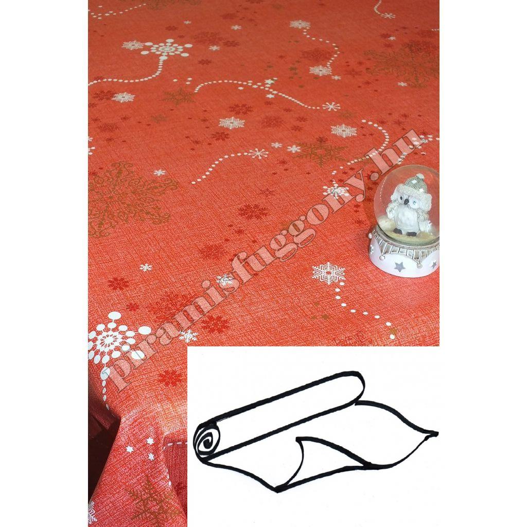  5730810 Jégkristály piros karácsonyi Viaszos vászon anyag